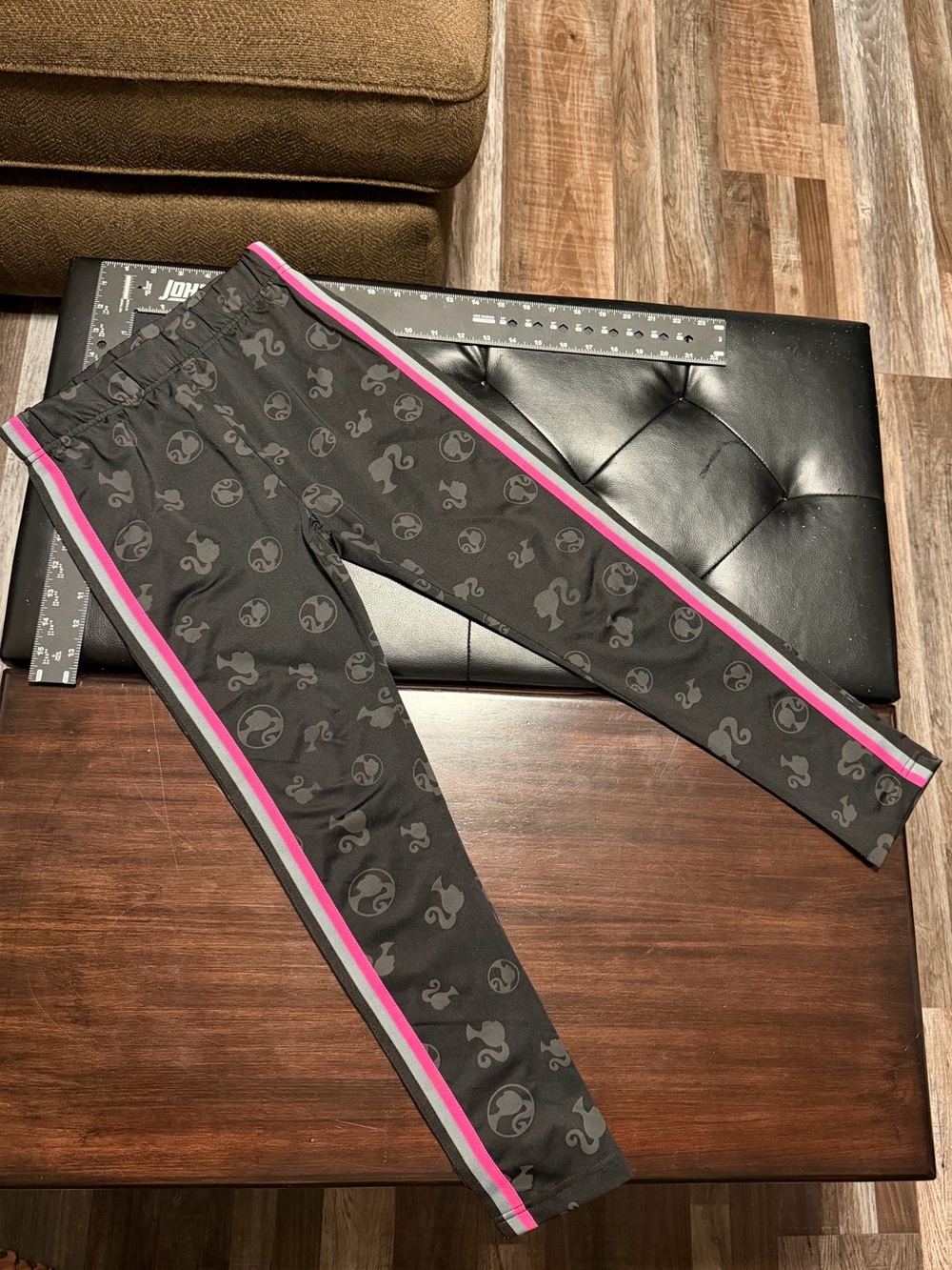 Barbie Black Leggings with Pink & Gray Side Stripes